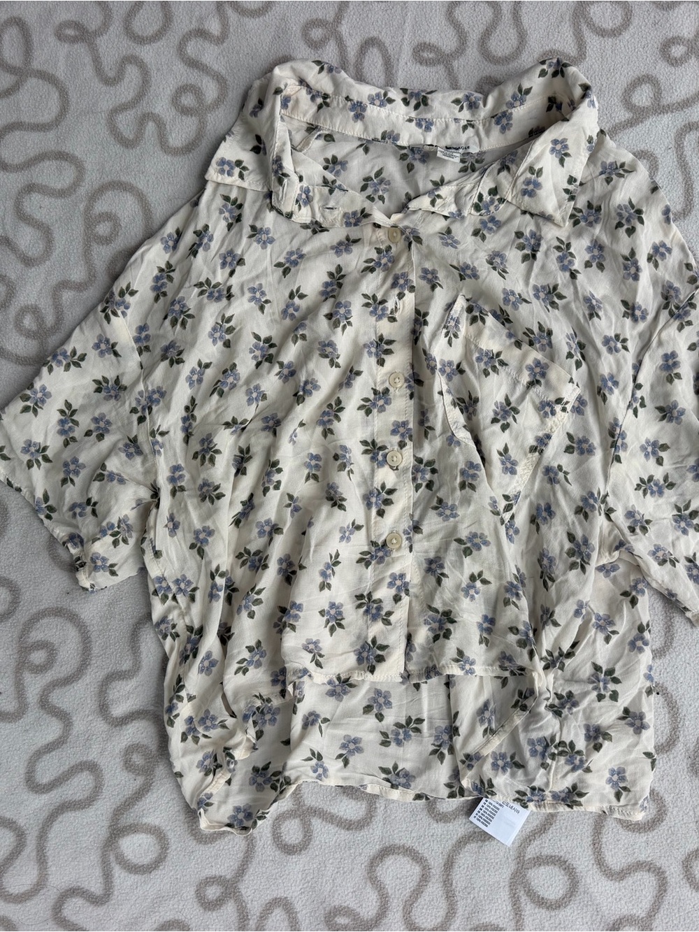 American Eagle Outfitters White Button-Front Top with Blue Floral Print